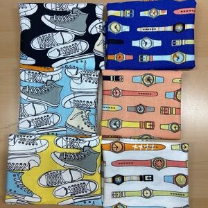 Novelty Watch & Sneaker Print Cotton Fabric Bundle - Bright Multicolor